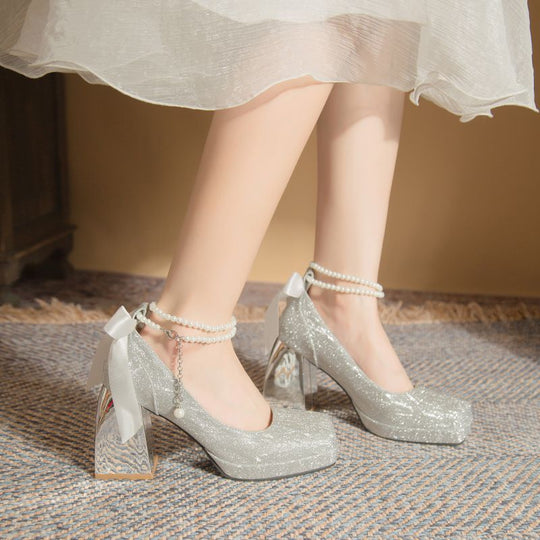 Damen Plateau Pumps mit glamourösem Blockabsatz EB