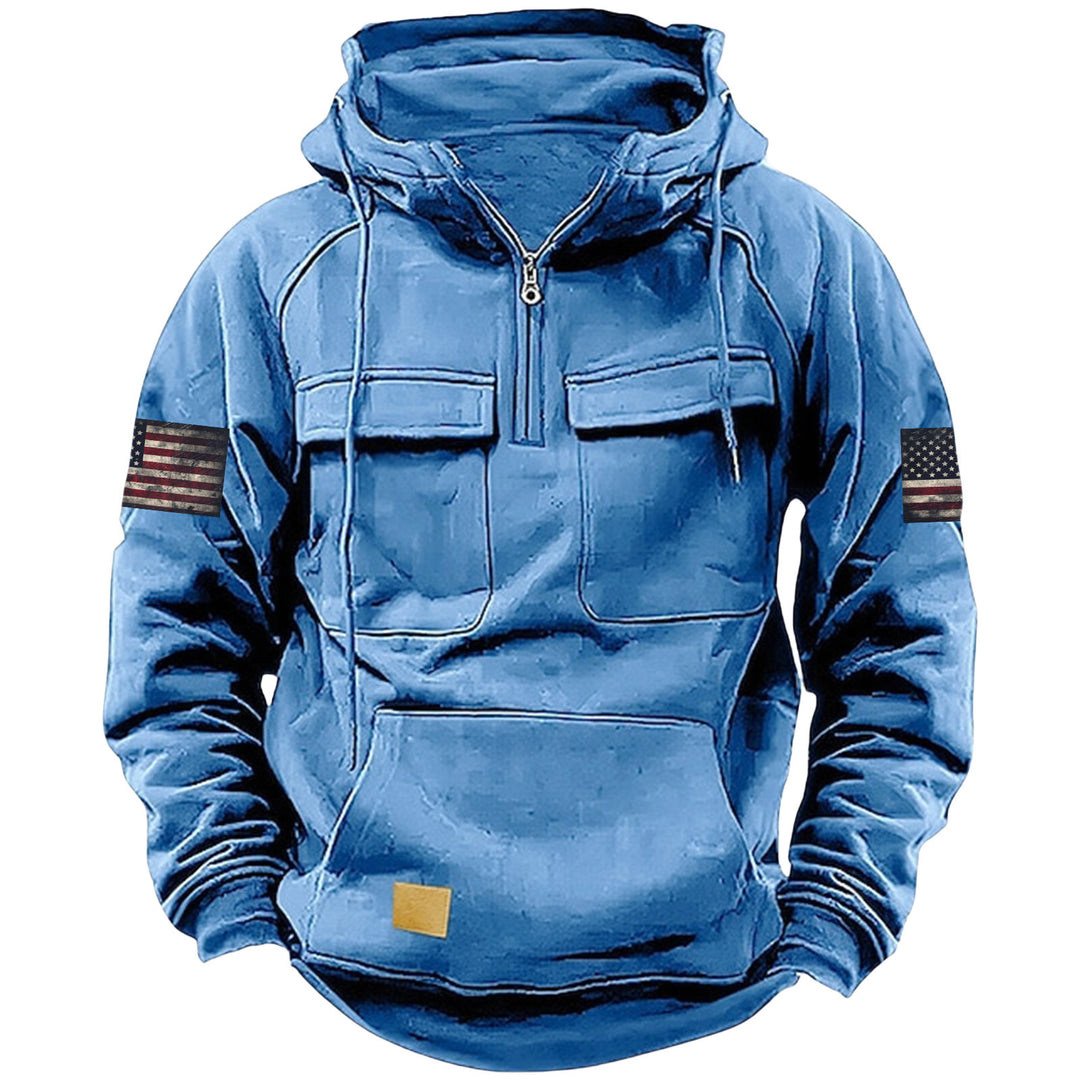 Herren nan Kapuzenpullover mit Halbzip, Cargo-Brusttaschen und Kängurutasche EB
