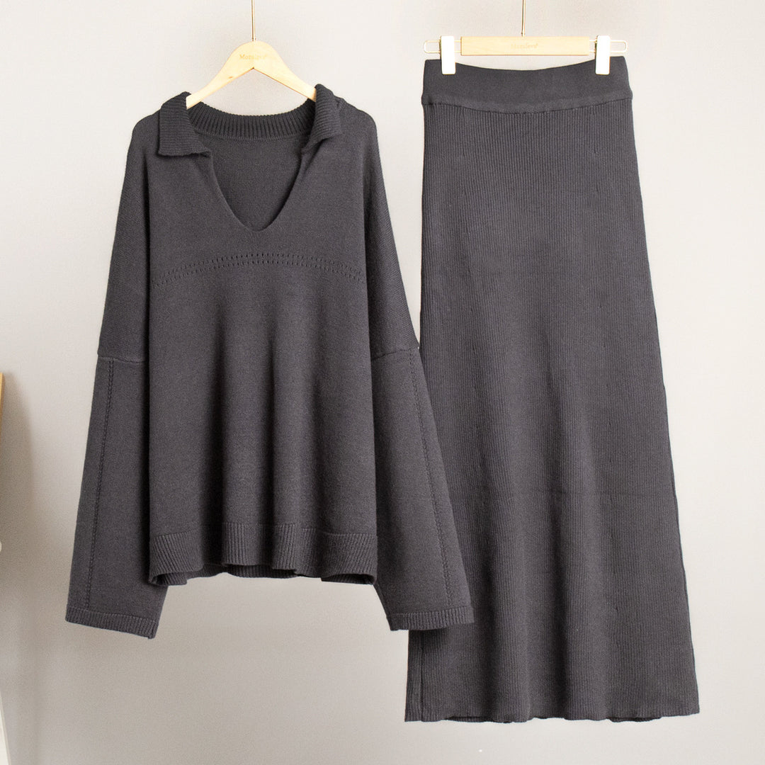 Damen Modisches Strick-Ensemble mit weitem Schnitt und tiefem V-Ausschnitt EB