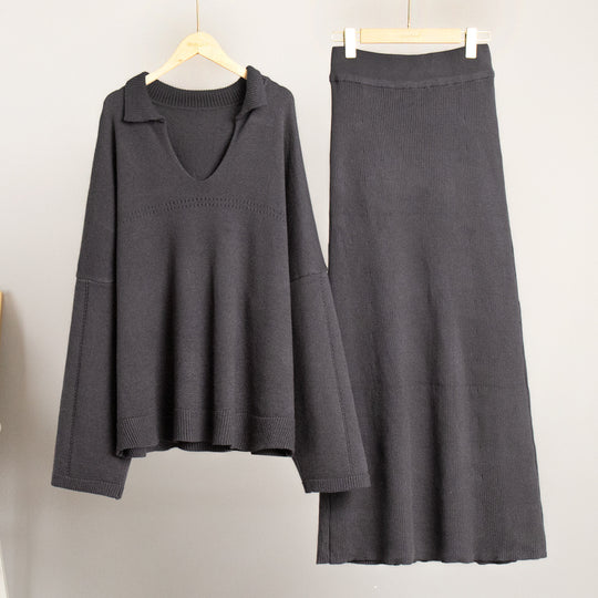 Damen Modisches Strick-Ensemble mit weitem Schnitt und tiefem V-Ausschnitt EB