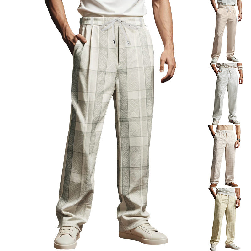 Herren Leichte Relaxed-Fit Karo-Loungehose mit Tunnelzug und weitem Bein EB