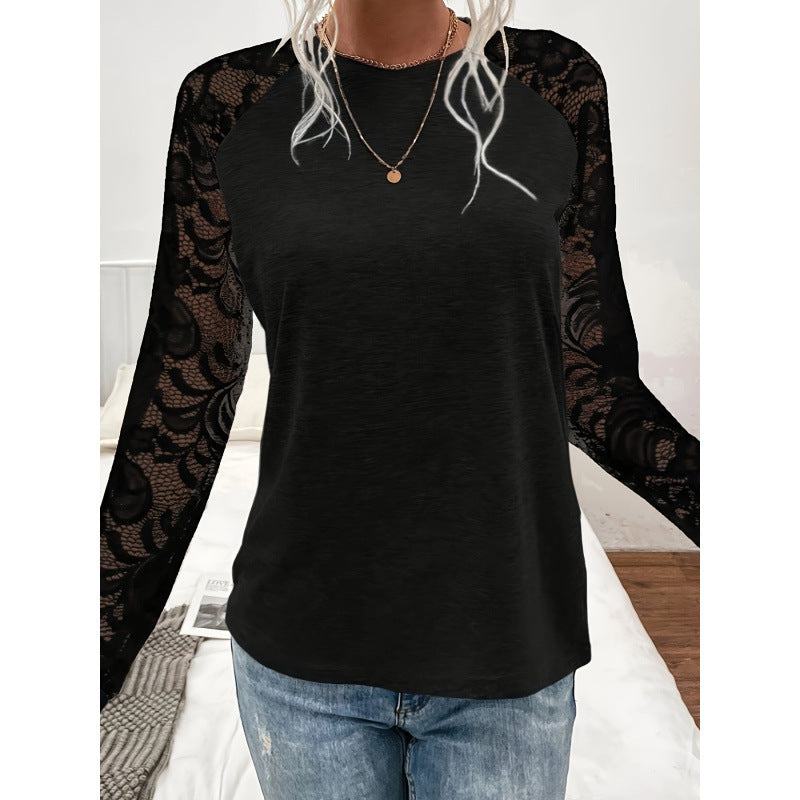 Damen Langarmshirt mit Spitzenärmeln und lässigem Schnitt EB