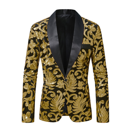 Herren glamouröser Pailletten-Blazer mit floralem Design und elegantem Schnitt EB