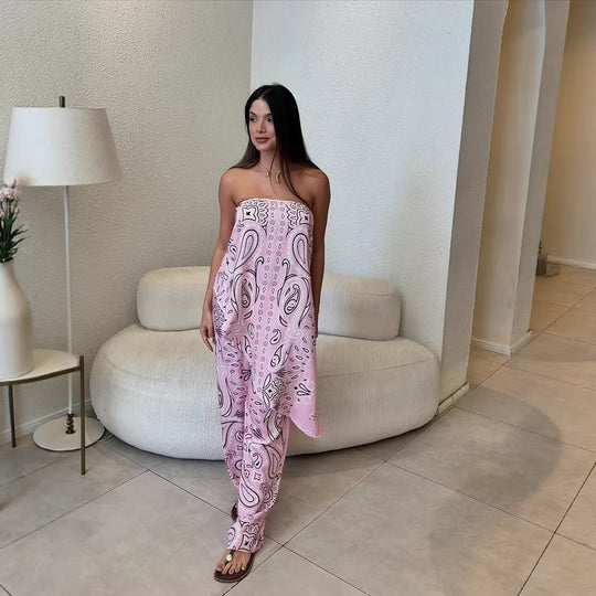 Damen lässiger Jumpsuit mit weitem Schnitt und stylischem Muster EB