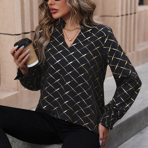 Damen Elegante Bluse mit schimmerndem Karomuster EB