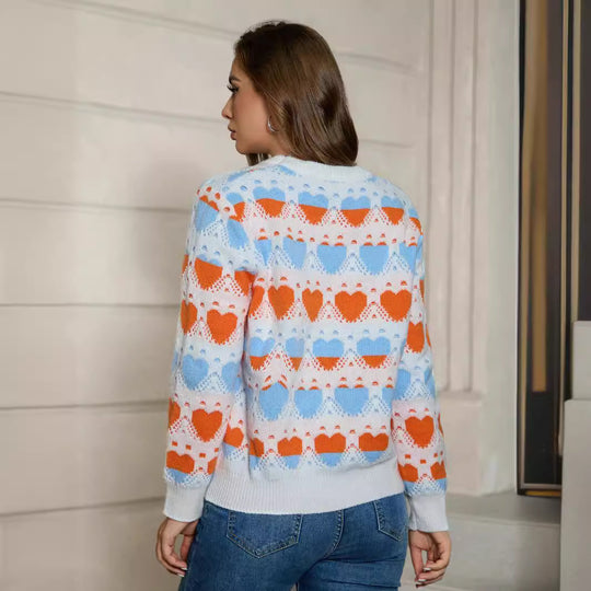 Damen Strickpullover mit Herzmuster und lockerer Passform EB