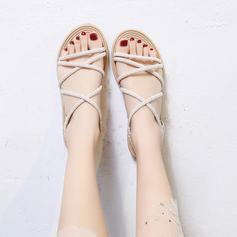 Damen Geflochtene Riemchen-Sandalen mit elastischem Fersenband und gepolstertem Fußbett EB