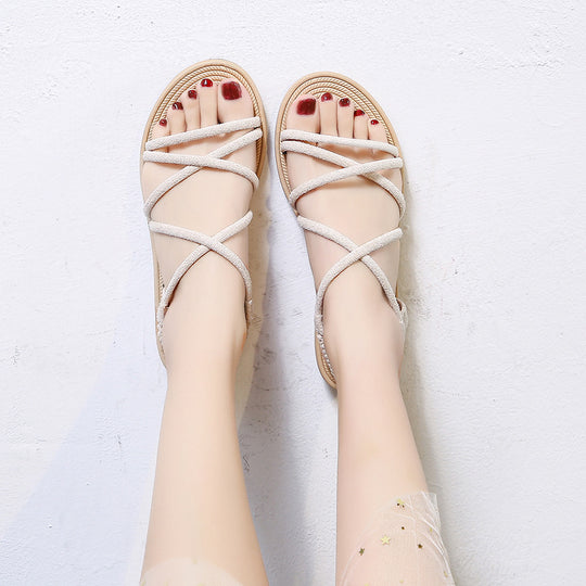 Damen Geflochtene Riemchen-Sandalen mit elastischem Fersenband und gepolstertem Fußbett EB