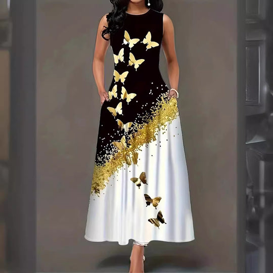 Damen Maxikleid mit floralem Motiv und praktischen Taschen EB