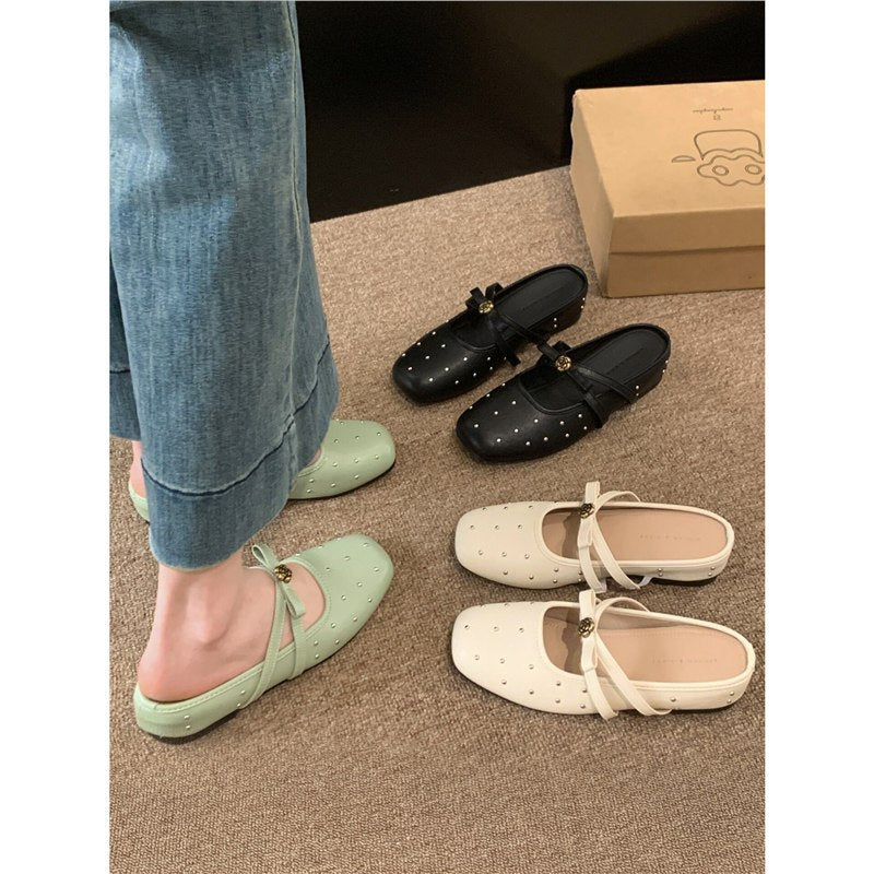 Damen elegante Ballerinas mit zierlicher Schleifenverzierung und funkelnden Akzenten EB