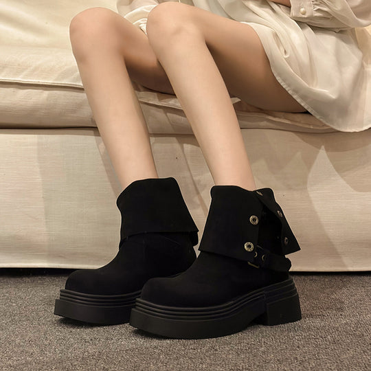 Damen Chunky Stiefel mit modischem Schnallen-Design und robuster Sohle EB