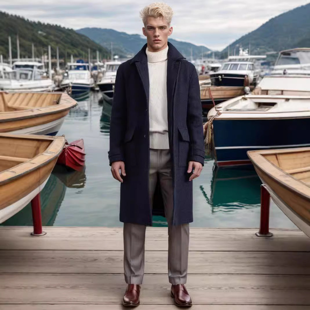 Herren eleganter Langmantel im Hahnentrittmuster EB