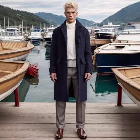 Herren eleganter Langmantel im Hahnentrittmuster EB