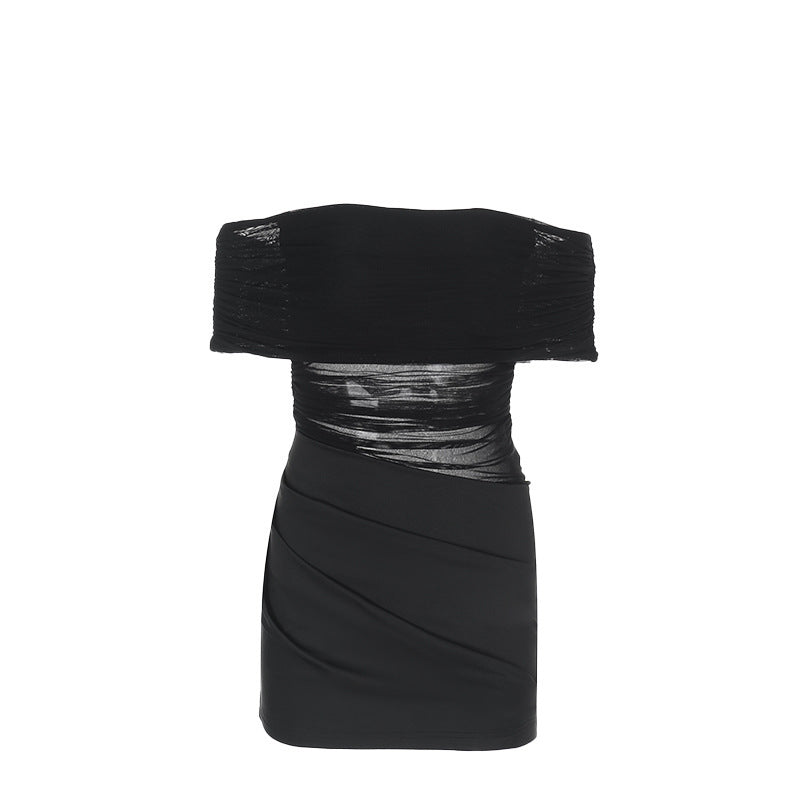 Damen Off-Shoulder Mini-Kleid mit figurbetontem Rüschendesign und asymmetrischem Saum EB
