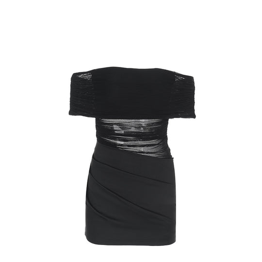 Damen Off-Shoulder Mini-Kleid mit figurbetontem Rüschendesign und asymmetrischem Saum EB