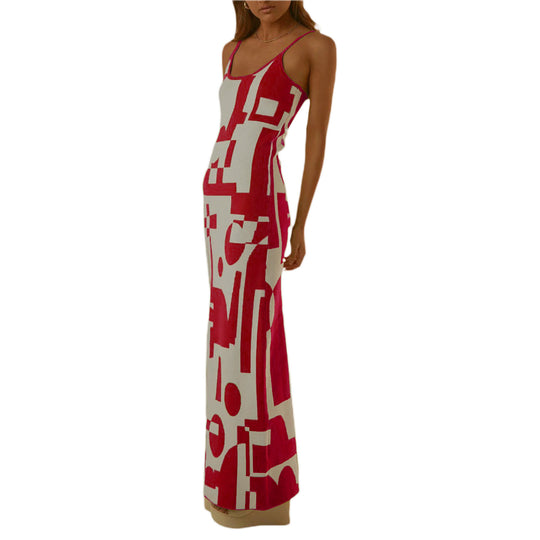Damen Designer-Midi-Kleid mit stilvollem Grafikmuster EB
