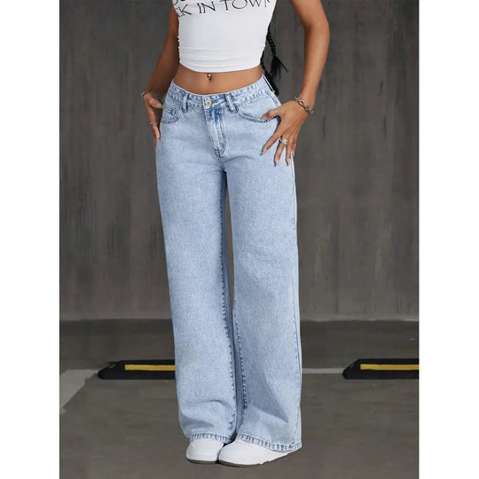 Damen weite Jeanshose im Vintage-Stil EB