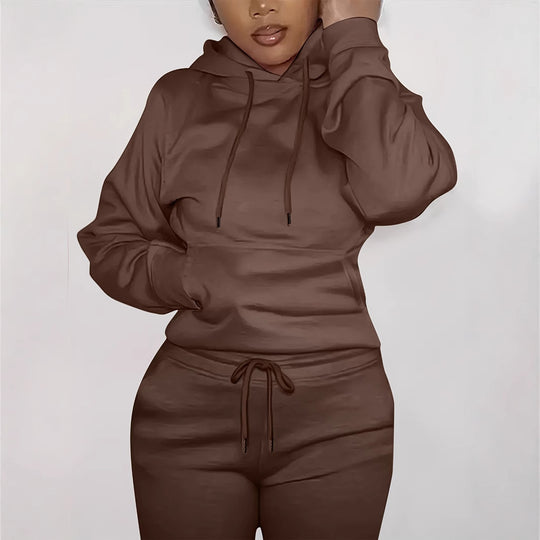 Damen nan figurbetontes Hoodie-und Taillenrock-Set mit Kängurutasche und Tunnelzug EB