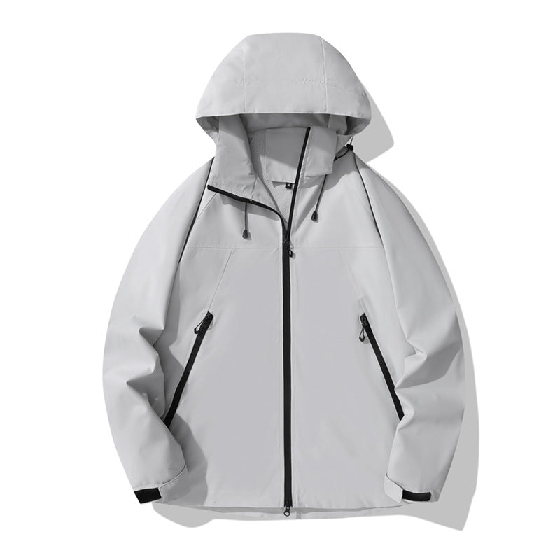 Damen wasserabweisende Outdoor-Jacke mit verstellbarem Kapuzenkragen und funktionalen Reißverschlusstaschen EB