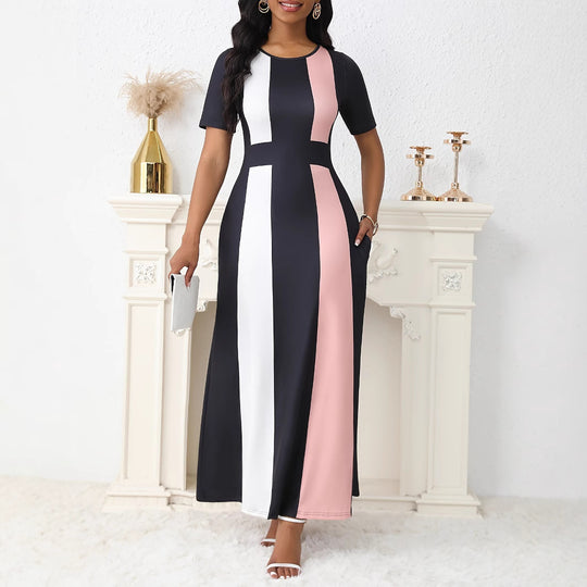 Damen Maxikleid mit modischem Blockstreifen-Design und praktischen Taschen EB