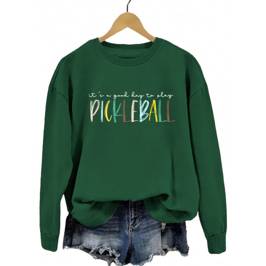 Damen lässiger Sweatshirt mit buntem Pickleball-Druck EB