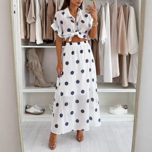 Damen lässiges Set aus luftiger Bluse und langer Plissee-Rock EB
