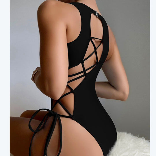 Damen Einteiler Badeanzug mit Rücken-Cut-Out und regulierbaren Seitenbändern EB