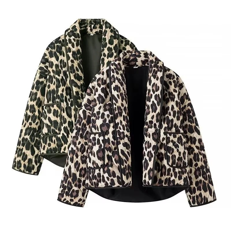 Damen Leoprint Bomberjacke mit stylischem Schnitt und praktischen Taschen EB