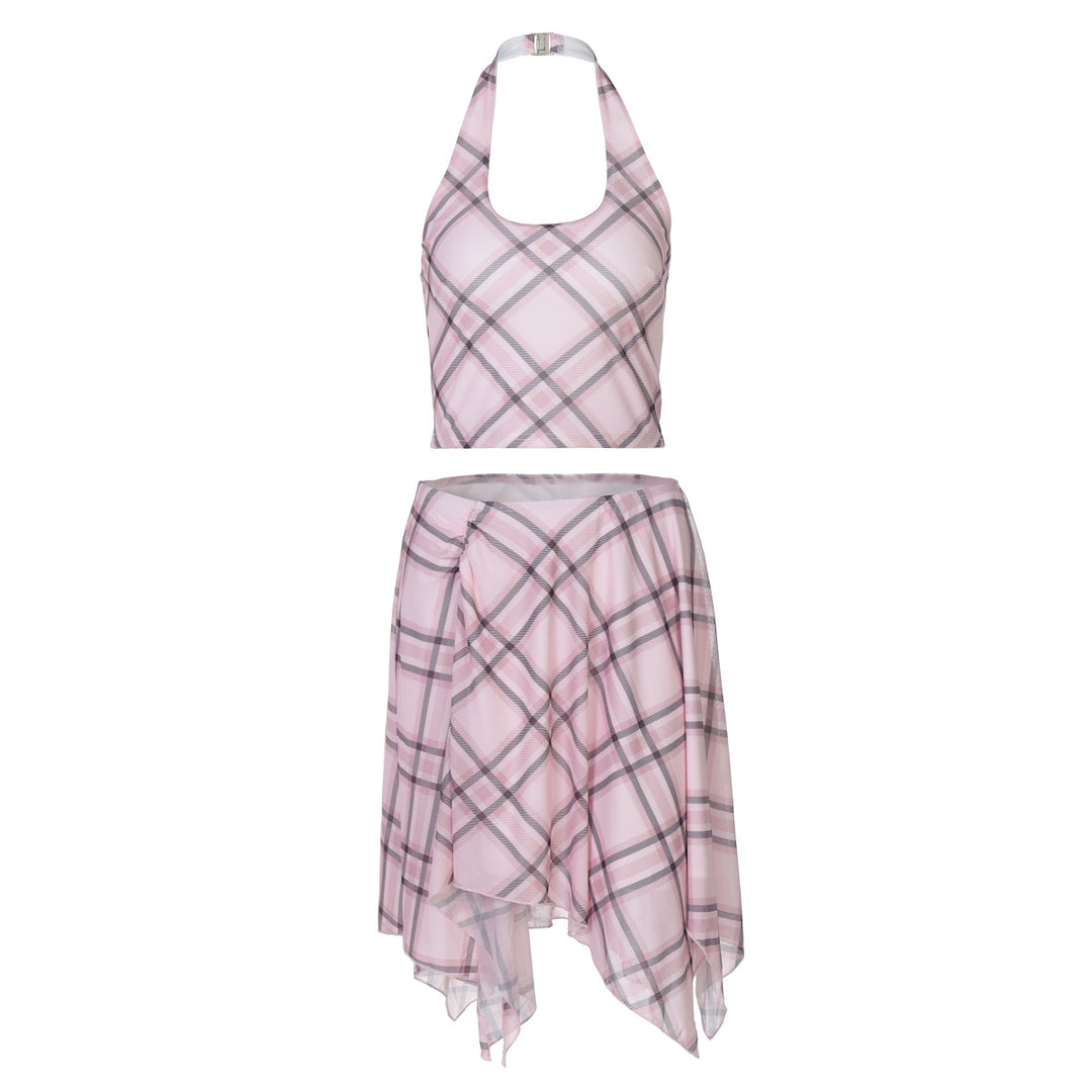 Damen Sommerliches Karomuster Top und Rock Set EB