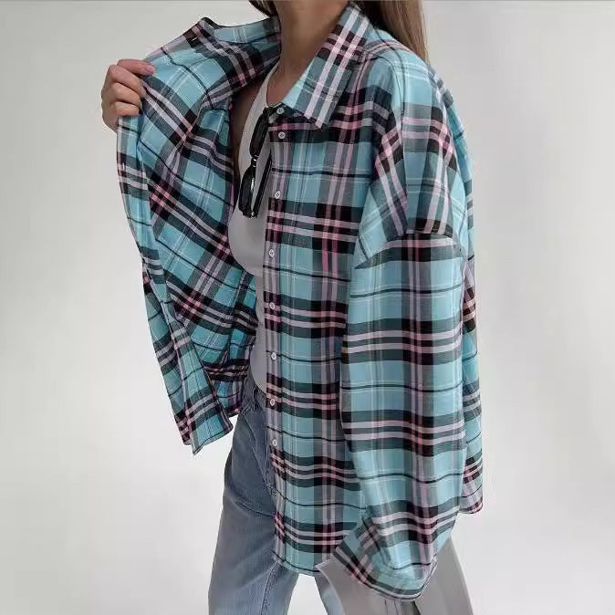 Damen lässige Karierte Hemdbluse EB