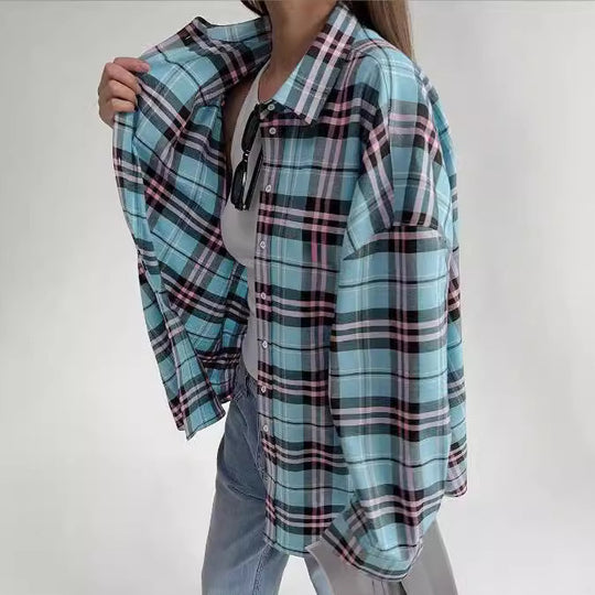 Damen lässige Karierte Hemdbluse EB