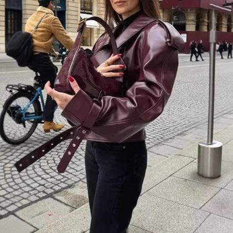 Damen modische Kunstlederjacke EB