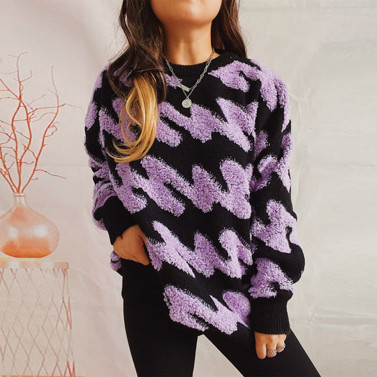 Damen grob strukturiertes Sweatshirt mit kontrastierenden Mustern EB