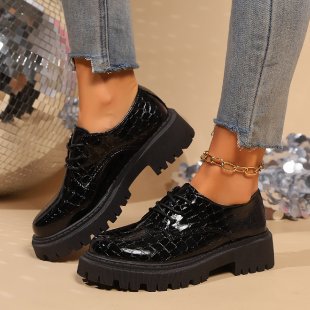 Damen Schnürschuhe im modischen Krokodilleder-Look mit robustem Profilsohle EB