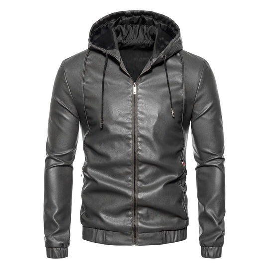 Herren Kunstlederjacke mit praktischem Kapuzen Design und sportiven Details EB