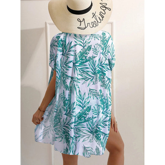 Damen Hochgeschnittener Bikini mit elegantem Scalloped-Oberteil und floralem Cover-Up EB