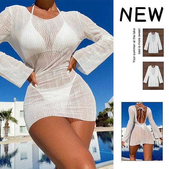 Damen langärmliges Strandkleid mit raffinierten Cut-Out-Details EB