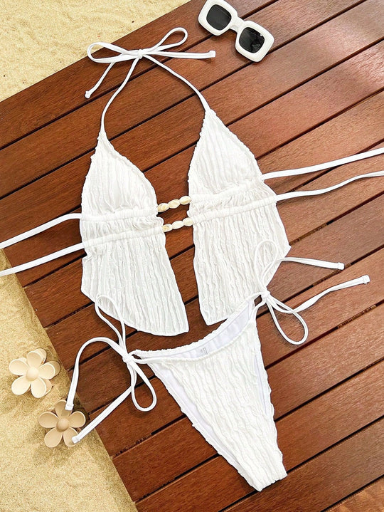 Damen Bikini-Set mit modischem Rüschendesign und verstellbaren Bindebändern EB