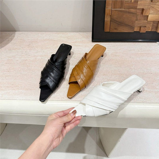 Damen elegante Mules mit geschwungenem Riemendetail EB