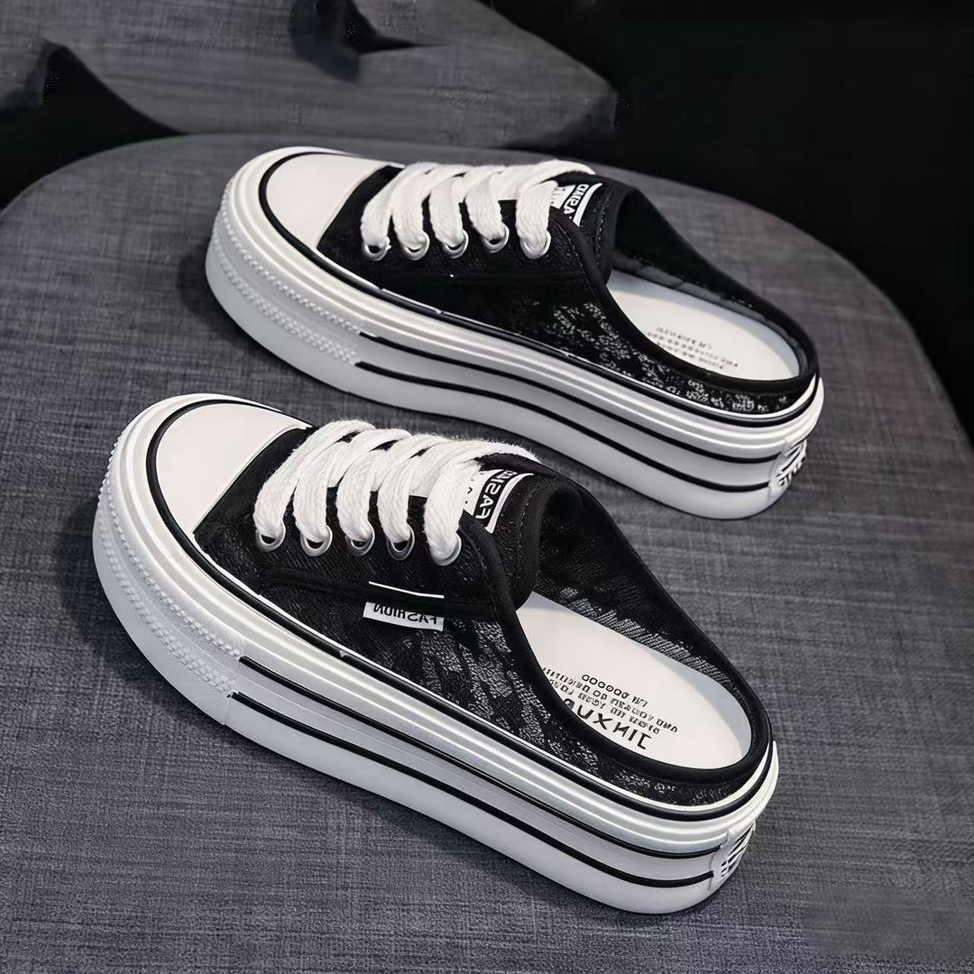 Damen Plattform Sneaker mit luftiger Canvas-Oberfläche und rutschfester Sohle EB