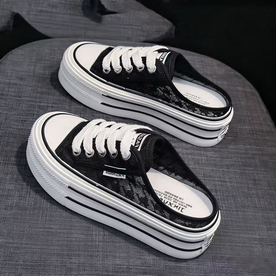 Damen Plattform Sneaker mit luftiger Canvas-Oberfläche und rutschfester Sohle EB