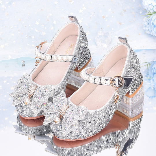 Mädchen Glitzernde Mary Jane Schuhe mit dekorativen Schleifen EB