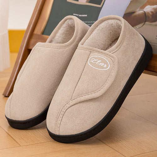 Damen Bequeme und warme Hausschuhslipper mit verstellbarem Klettverschluss EB