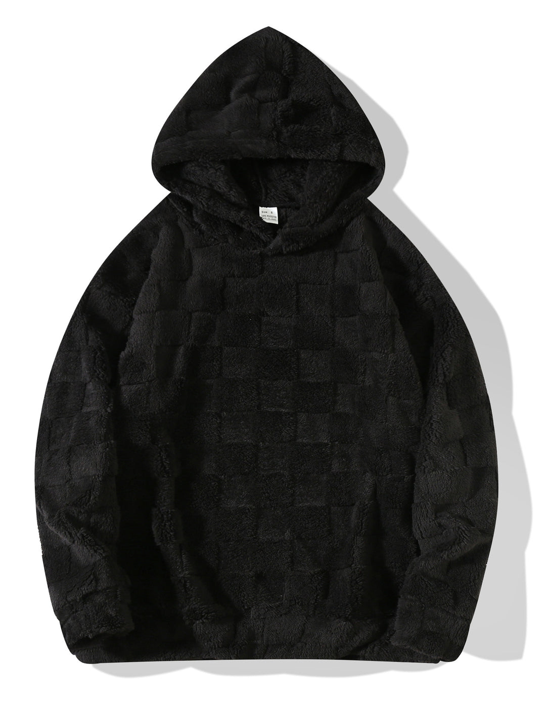 Damen nan Oversize-Plüschhoodie mit Karomuster, Kapuze und weichem Teddyfutter EB