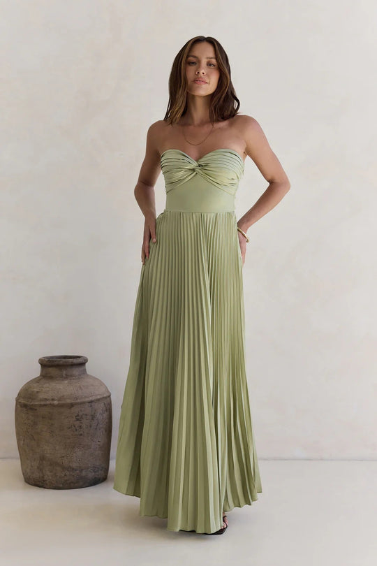 Damen Langärmliges Plisseekleid mit elegantem Oberteil und fließendem Rock EB