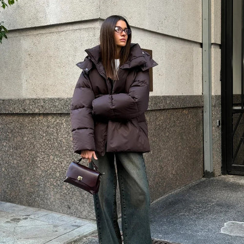 Damen Modische Daunenjacke mit hochschließendem Kragen EB