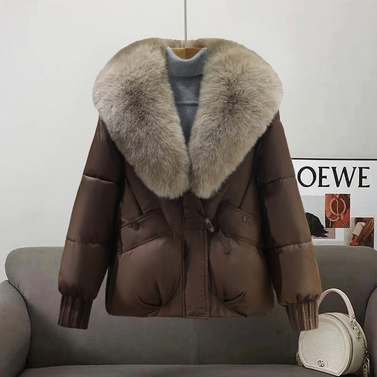 Damen Modische und gefütterte Winterjacke mit abnehmbarem Kunstfellkragen EB