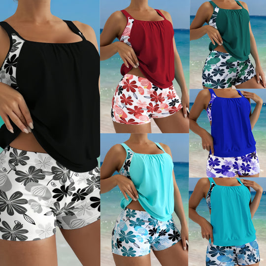 Damen Tankini-Set mit modischem Kurztop und Blumenmuster EB