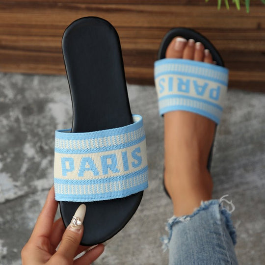 Damen Stylish Slide-Sandalen mit modischem Schriftzug EB