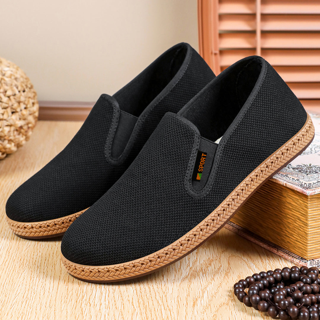 Herren nan leichter Slip-On Freizeitschuh aus atmungsaktivem Strick mit geflochtener Leichtsohle EB